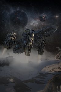 科幻电影封面，宇宙星云背景下宇宙飞船轮廓，蓝紫色调震撼视觉